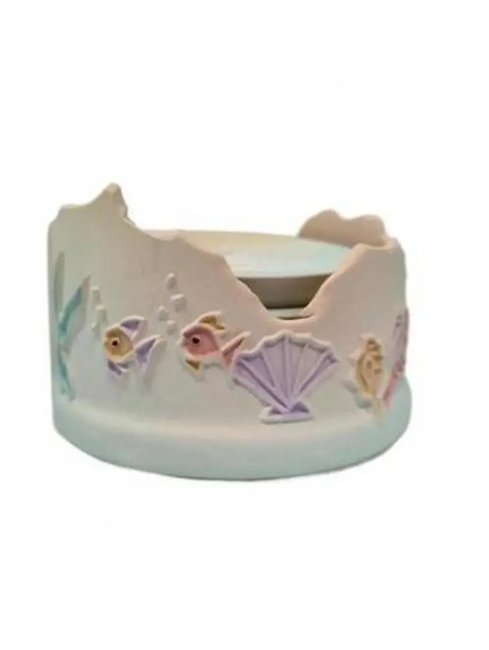 Vintage Shadrak Pottery Dripless Ceramic Coaster Set Holder Pastel Sea Life